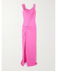 Versace - Dress With Decorative Safety Pin And Draping - Lyst