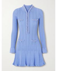 Self-Portrait - Faux Pearl-Embellished Ribbed-Knit Mini Dress - Lyst