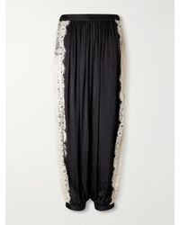 Sea - Ethel Bloomer Floral-Printed Lace-Trimmed Floral-Jacquard Satin Tapered Pants - Lyst