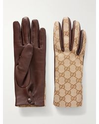 Gucci - Gg-Jacquard Canvas And Leather Gloves - Lyst