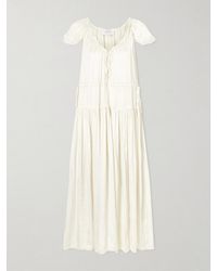 La Ligne - Pintucked Ruffled Satin Midi Dress - Lyst