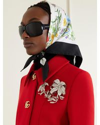 Gucci Gg Floral Print Silk Headband in White | Lyst