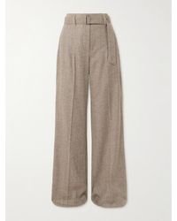 Brunello Cucinelli - Hose Mit Weitem Bein Aus Einer Wollmischung Mit Fischgratmuster, Falten Und Gürtel - Lyst