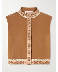 Emporio Sirenuse - Andorra Cropped Embroidered Lace-Trimmed Cotton-Blend Poplin Top - Lyst