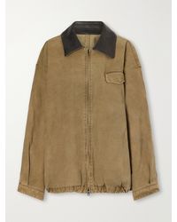 Ssstein - Gathered Washed Leather-Trimmed Cotton-Whipcord Jacket - Lyst