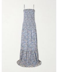 Veronica Beard - Clem Shirred Floral-Print Cotton And Silk-Blend Midi Dress - Lyst