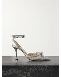 Mach & Mach - Double Bow Crystal-embellished Satin Heeled Sandals - Lyst
