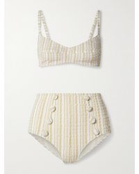 Lisa Marie Fernandez - Button-Embellished Striped Seersucker Bikini - Lyst