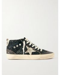 Golden Goose - Mid Star Sneakers Aus Kunstleder Mit Besätzen Aus Veloursleder Und Leder, Distressed-Details Und Glitter-Finish - Lyst