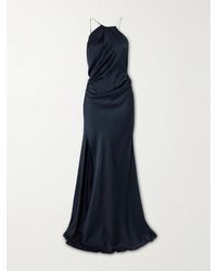 Victoria Beckham - Chain-Embellished Draped Satin Halterneck Gown - Lyst