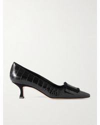 Manolo Blahnik - Maysale 50 Buckled Suede-Trimmed Croc-Effect Leather Point-Toe Pumps - Lyst