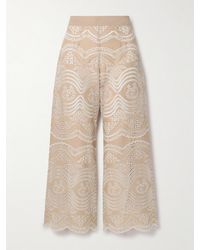 Miguelina - Pantalon Droit Raccourci En Voile De Coton À Broderie Anglaise Et À Festons Alegra - Lyst