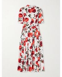Carolina Herrera - Floral-Print Cotton-Blend Poplin Midi Dress - Lyst