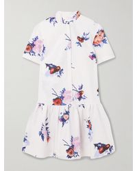 Erdem - Tiered Floral-Print Cotton-Poplin Mini Shirt Dress - Lyst