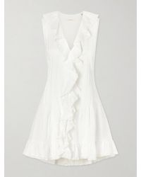 Doen - Henrietta Ruffled Embroidered Ramie Mini Dress - Lyst