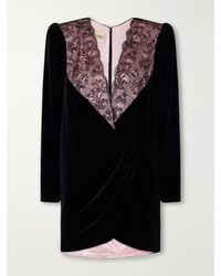 Valentino Garavani - Lace-Trimmed Cotton-Velvet Mini Dress - Lyst