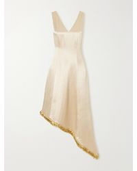 Abadia - Lynn Asymmetric Bead-Embellished Satin Midi Dress - Lyst