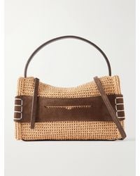 JW Anderson - Loafer Crocheted Suede-Trimmed Raffia Shoulder Bag - Lyst