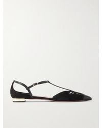 Aquazzura - Chaussures Plates À Bouts Pointus En Daim À Finitions En Cuir Verni Effet Serpent Et À Découpes Camille - Lyst