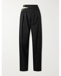 Chloé - Buckled Cutout Grain De Poudre Wool Tapered Pants - Lyst