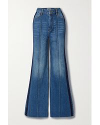 Zimmermann Rhythmic Satin-trimmed High-rise Flared Jeans - Blue
