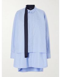 Sacai - Scarf-Detailed Striped Cotton-Blend Poplin Mini Dress - Lyst