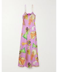 Rodarte - Midikleid Aus Bedrucktem Seidensatin Mit Applikation - Lyst