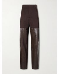 Bottega Veneta - Leather-Trimmed Cotton Straight-Leg Pants - Lyst