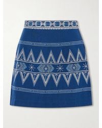 Emporio Sirenuse - Giuliana Embroidered Cotton And Linen-Blend Mini Skirt - Lyst