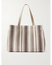 Brunello Cucinelli - Striped Leather-Trimmed Raffia Tote - Lyst