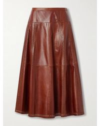 Ulla Johnson - Aninda Paneled Perforated Leather Midi Skirt - Lyst