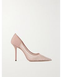Jimmy Choo - Love 100 Leather-trimmed Crystal-embellished Mesh Pumps - Lyst