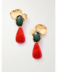 Saint Laurent - Boucles D'Oreilles Clip En Métal, Malachite Et Résine Petal - Lyst