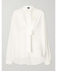 Tom Ford - Pussy-Bow Satin-Trimmed Silk Crepe De Chine Blouse - Lyst