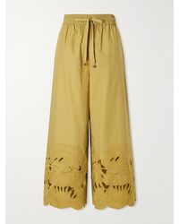 Zimmermann - Mahon Embroidered Cotton Wide-Leg Pants - Lyst