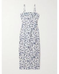 Posse - Rue Pleated Printed Linen And Silk-Blend Midi Dress - Lyst