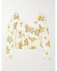 Agua Bendita - Bromelia Cordillera Floral-Print Linen Peplum Top - Lyst