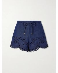Zimmermann - Mahon Broderie Anglaise Denim Shorts - Lyst