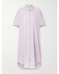 RÙADH - Anu Embroidered Striped Organic Cotton-Poplin Midi Shirt Dress - Lyst