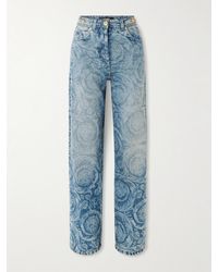 Versace - Embellished Printed High-Rise Straight-Leg Jeans - Lyst