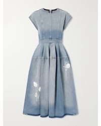 Erdem - Floral-Appliquéd Denim Midi Dress - Lyst
