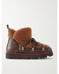 Brunello Cucinelli - Bead-Embellished Shearling-Trimmed Leather Ankle Boots - Lyst