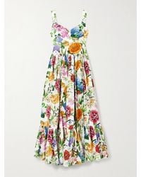 Dolce & Gabbana - Midikleid Aus Baumwollpopeline Mit Blumenprint Und Falten - Lyst