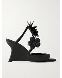 Zimmermann - Belara Embellished Leather-Trimmed Suede Wedge Mules - Lyst