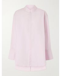 Comme Si - Mandarin-Collar Striped Cotton-Poplin Tunic - Lyst
