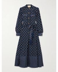 Valentino Garavani - Fringed Belted Printed Silk-Satin Midi Shirt Dress - Lyst