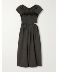 Simone Rocha - Embellished Gathered Prince Of Wales Wool-Blend Midi Dress - Lyst