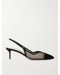 Aquazzura - Gia 50 Suede-Trimmed Mesh Slingback Pumps - Lyst