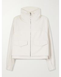 Loewe - Leather-Trimmed Anagram-Embroidered Cropped Cotton And Silk-Blend Gabardine Jacket - Lyst
