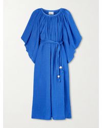 Lisa Marie Fernandez - Embellished Belted Crinkled Linen-Blend Gauze Midi Dress - Lyst